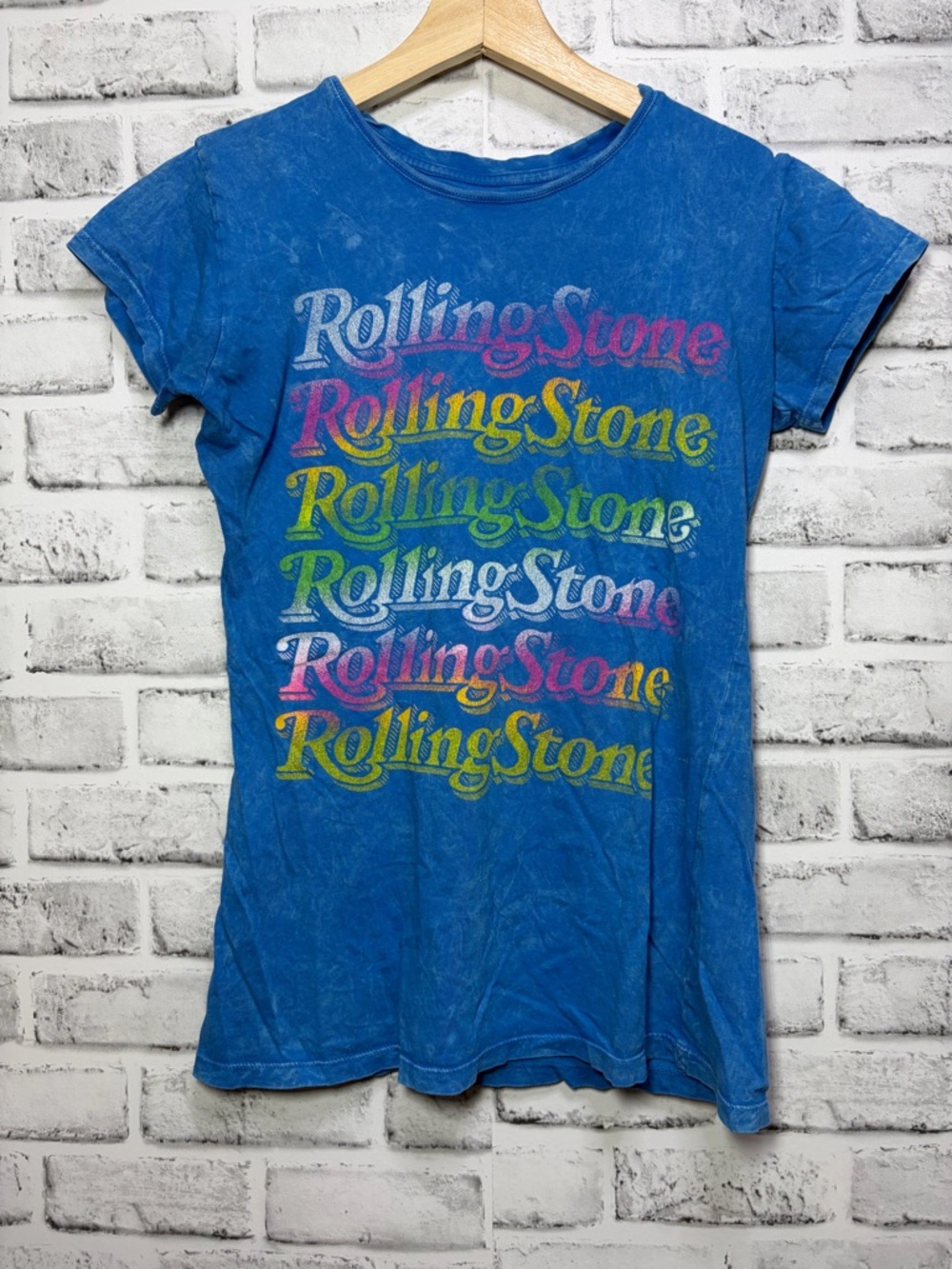 the Rolling Stones Blue Short Sleeve Tee with Multicolor Logo